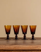 Set of 4 Amber Hand Blown Glasses, Mid-20th Century - Lone Fox