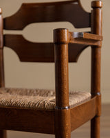 Set of 4 Brutalist Razor Blade Oak & Rush Dining Chairs, Belgium, 1960's - Lone Fox