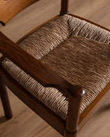 Set of 4 Brutalist Razor Blade Oak & Rush Dining Chairs, Belgium, 1960's - Lone Fox