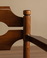 Set of 4 Brutalist Razor Blade Oak & Rush Dining Chairs, Belgium, 1960's - Lone Fox