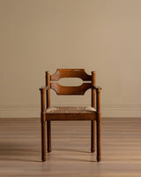 Set of 4 Brutalist Razor Blade Oak & Rush Dining Chairs, Belgium, 1960's - Lone Fox