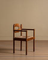 Set of 4 Brutalist Razor Blade Oak & Rush Dining Chairs, Belgium, 1960's - Lone Fox