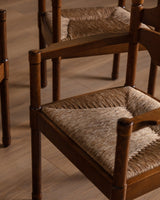 Set of 4 Brutalist Razor Blade Oak & Rush Dining Chairs, Belgium, 1960's - Lone Fox