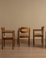 Set of 4 Brutalist Razor Blade Oak & Rush Dining Chairs, Belgium, 1960's - Lone Fox