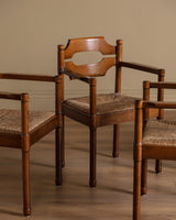 Set of 4 Brutalist Razor Blade Oak & Rush Dining Chairs, Belgium, 1960's - Lone Fox