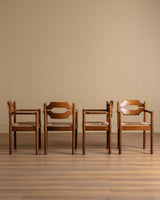 Set of 4 Brutalist Razor Blade Oak & Rush Dining Chairs, Belgium, 1960's - Lone Fox