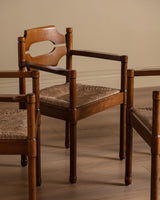 Set of 4 Brutalist Razor Blade Oak & Rush Dining Chairs, Belgium, 1960's - Lone Fox