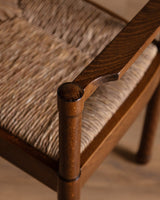 Set of 4 Brutalist Razor Blade Oak & Rush Dining Chairs, Belgium, 1960's - Lone Fox