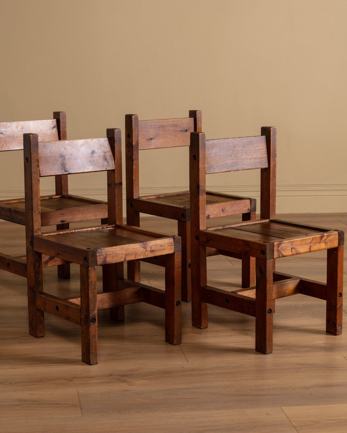 Set of 4 French Oak High Back Rush Seat Dining Chairs, France