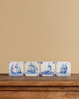 Set of 4 Delft Boat Stone Coasters - Lone Fox