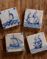Set of 4 Delft Boat Stone Coasters - Lone Fox