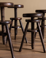 Set of 4 French Carved Wood Artist Stools, 1940's - Lone Fox