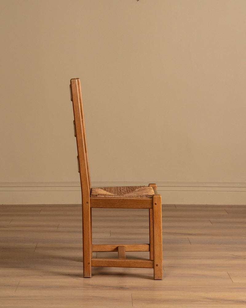 Set of 4 French Oak High Back Rush Seat Dining Chairs, France