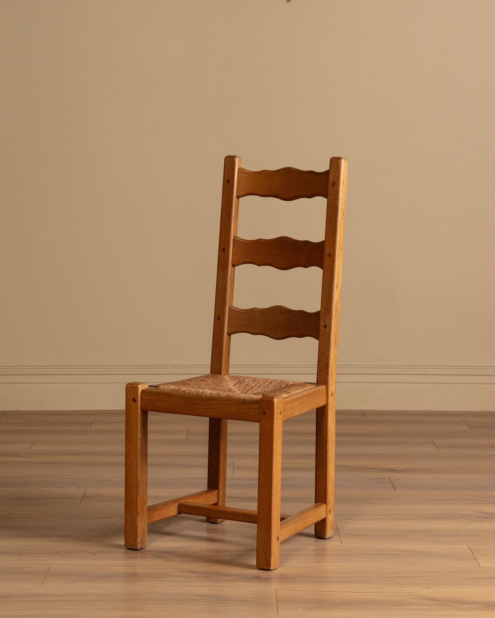 Set of 4 French Oak High Back Rush Seat Dining Chairs, France