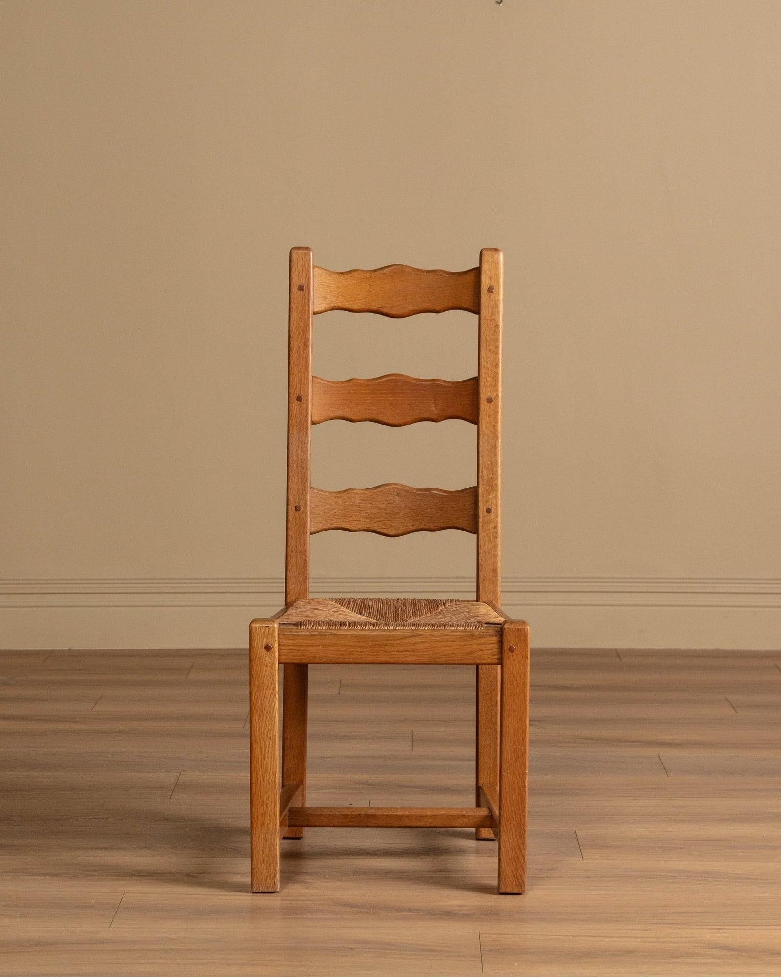 Set of 4 French Oak High Back Rush Seat Dining Chairs, France