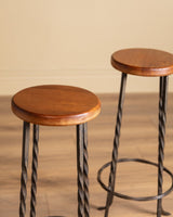 Set of 4 French Oak & Twisted Iron Bar Stools, 1960's - Lone Fox