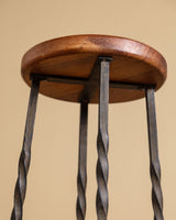 Set of 4 French Oak & Twisted Iron Bar Stools, 1960's - Lone Fox