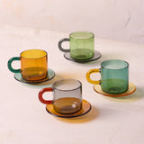 Set of 4 Glass Espresso Cups & Saucers - Lone Fox