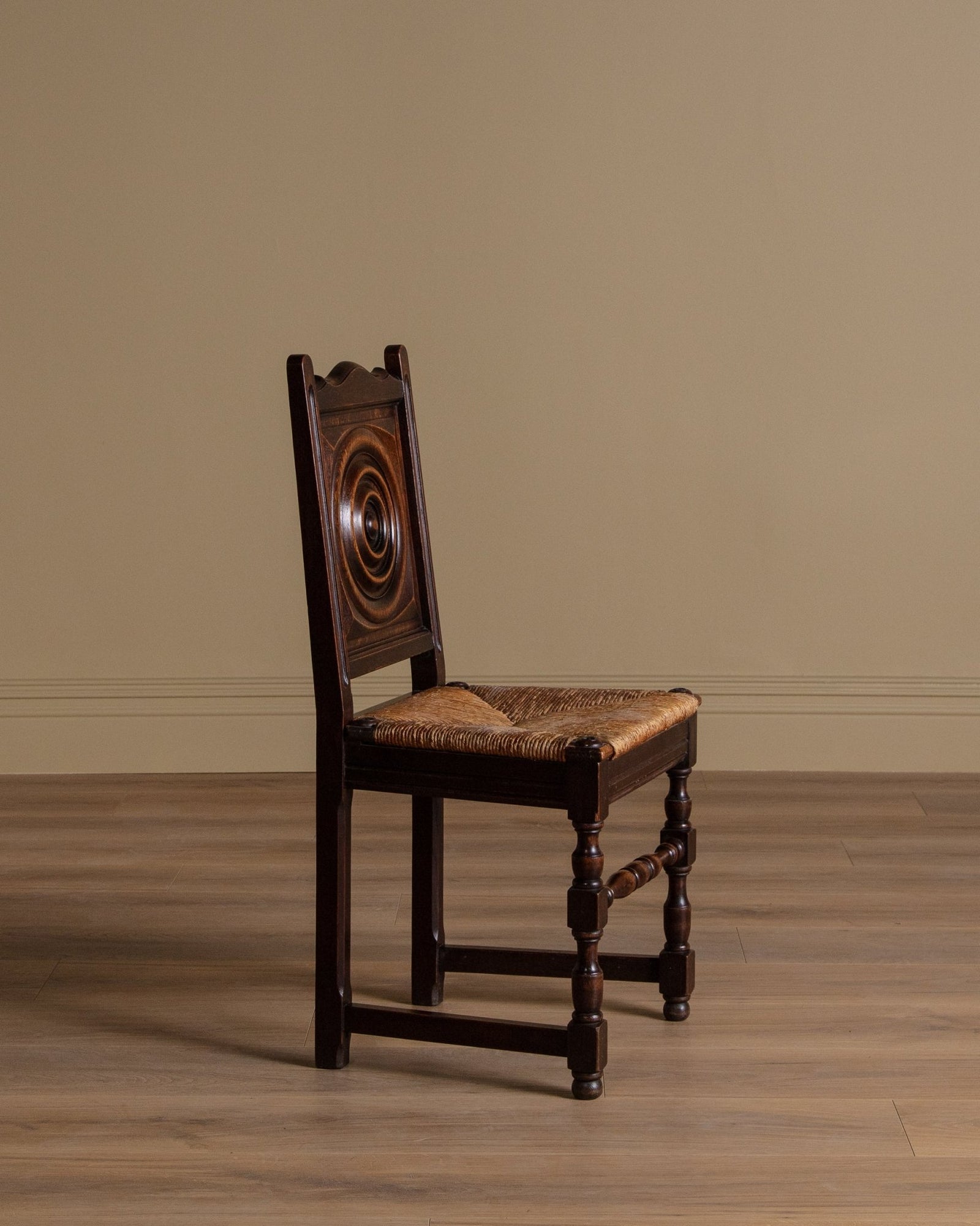 Set of 4 Oak & Rush Dining Chairs by Charles Dudouyt, France 