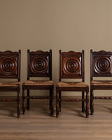 Set of 4 Oak & Rush Dining Chairs by Charles Dudouyt, France, 1940's - Lone Fox