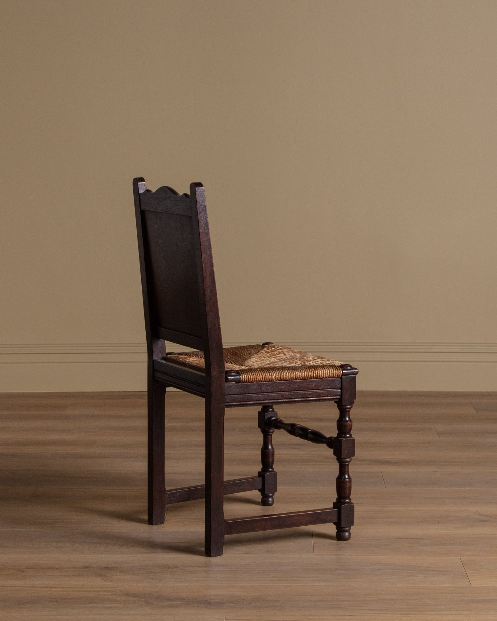 Set of 4 Oak & Rush Dining Chairs by Charles Dudouyt, France 