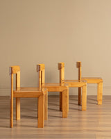 Set of 4 Sculptural Slat Seat Dining Chairs, Italy, 1960's - Lone Fox