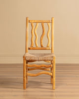 Set of 4 Wavy Pine & Rush Dining Chairs, 1970's - Lone Fox