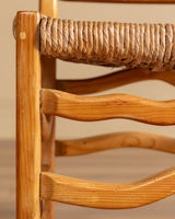 Set of 4 Wavy Pine & Rush Dining Chairs, 1970's - Lone Fox