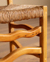 Set of 4 Wavy Pine & Rush Dining Chairs, 1970's - Lone Fox