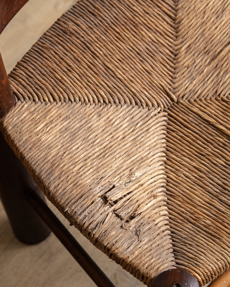 Set of 4 Wood & Rush Chairs by Charles Dudouyt, France, 1960's - Lone Fox