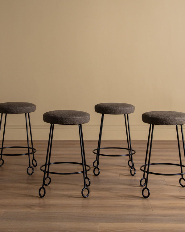 Set of 4 'Yo - Yo' Stools in Graphite Boucle, Manner of Jean Royere - Lone Fox