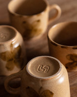 Set of 5 Flower Painted Stoneware Mugs, France, 1970s - Lone Fox