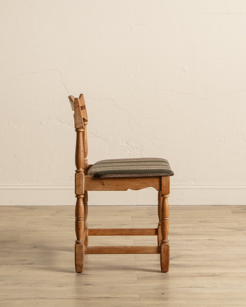 Set of 5 Oak & Green Striped Razorblade Chairs by Henning Kjaernulf, Denmark, 1960's - Lone Fox