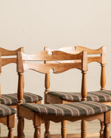 Set of 5 Oak & Green Striped Razorblade Chairs by Henning Kjaernulf, Denmark, 1960's - Lone Fox