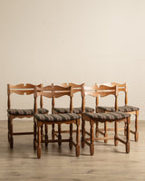Set of 5 Oak & Green Striped Razorblade Chairs by Henning Kjaernulf, Denmark, 1960's - Lone Fox