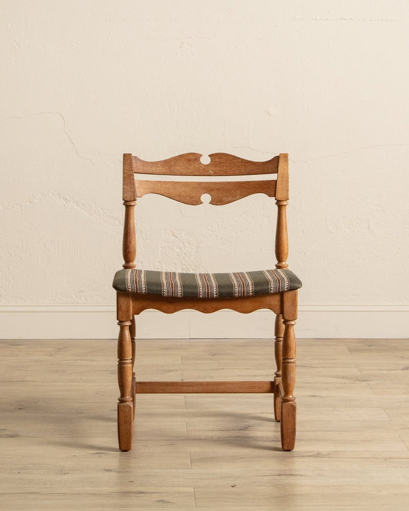 Set of 5 Oak & Green Striped Razorblade Chairs by Henning Kjaernulf, Denmark, 1960's - Lone Fox