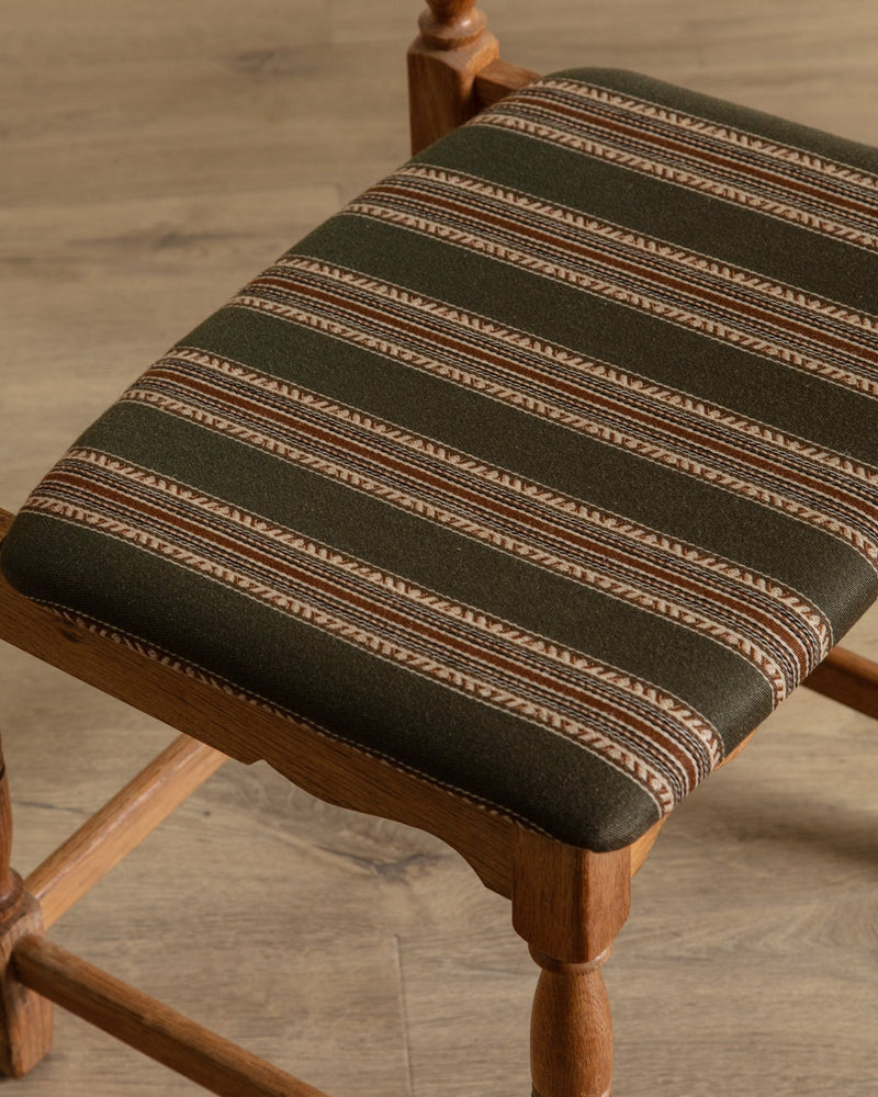 Set of 5 Oak & Green Striped Razorblade Chairs by Henning Kjaernulf, Denmark, 1960's - Lone Fox