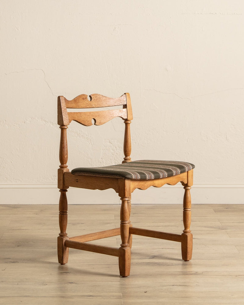 Set of 5 Oak & Green Striped Razorblade Chairs by Henning Kjaernulf, Denmark, 1960's - Lone Fox