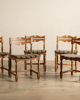 Set of 5 Oak & Green Striped Razorblade Chairs by Henning Kjaernulf, Denmark, 1960's - Lone Fox