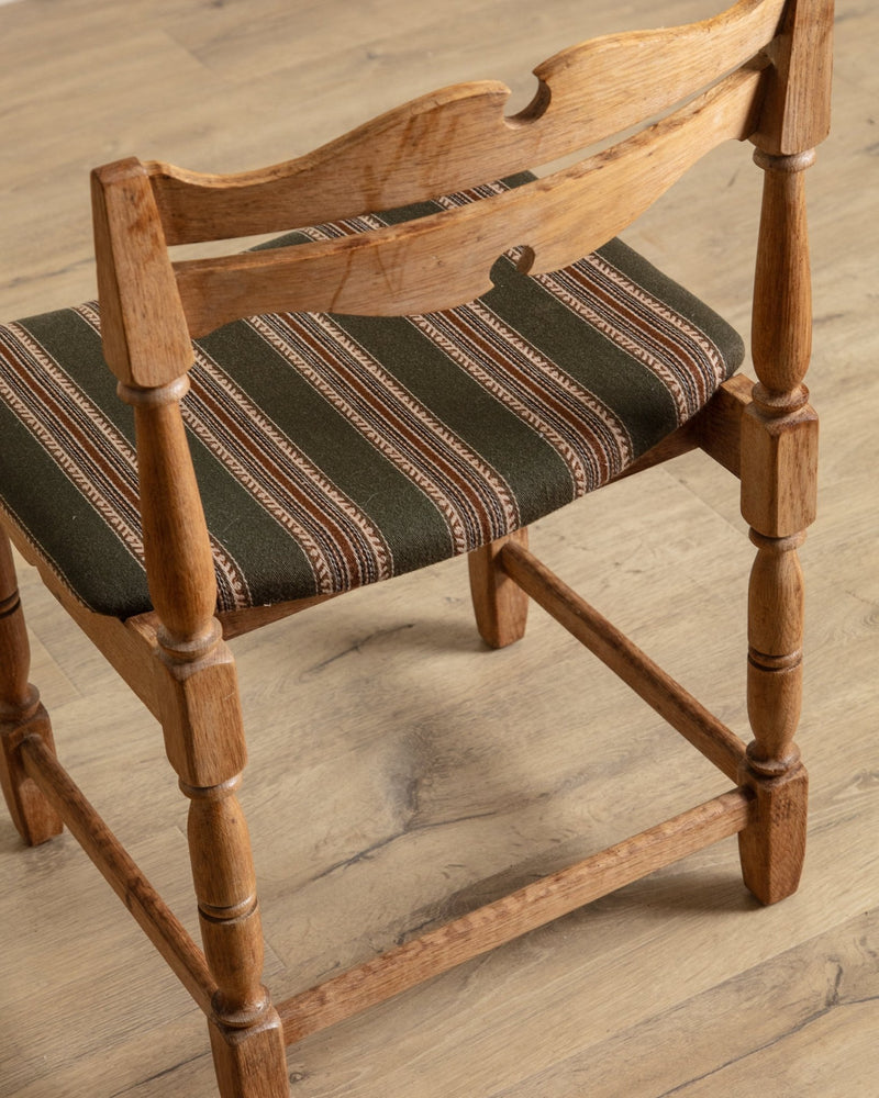 Set of 5 Oak & Green Striped Razorblade Chairs by Henning Kjaernulf, Denmark, 1960's - Lone Fox