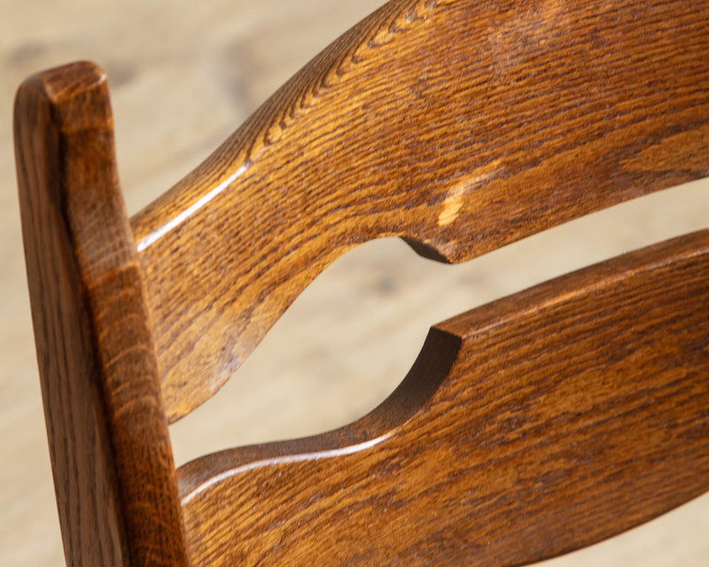 Set of 6 Belgian Oak & Rush Brutalist Razor Blade Dining Chairs, 1960's - Lone Fox