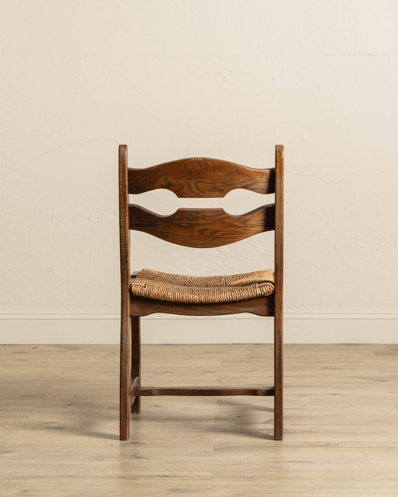 Set of 6 Belgian Oak & Rush Brutalist Razor Blade Dining Chairs, 1960's - Lone Fox