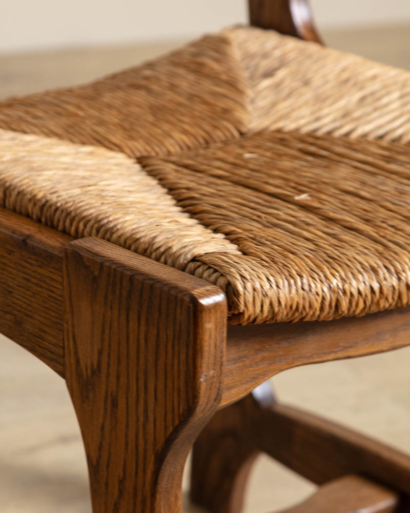 Set of 6 Belgian Oak & Rush Brutalist Razor Blade Dining Chairs, 1960's - Lone Fox