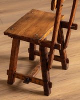 Set of 6 Brutalist Gouge Carved Dining Chairs with Plank Seats, France, 1960s - Lone Fox