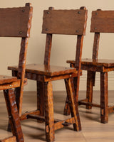 Set of 6 Brutalist Gouge Carved Dining Chairs with Plank Seats, France, 1960s - Lone Fox