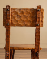 Set of 6 Brutalist Gouge Carved Dining Chairs with Plank Seats, France, 1960s - Lone Fox