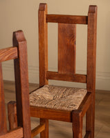 Set of 6 Brutalist Oak & Rush Dining Chairs, Belgium, 1960s - Lone Fox