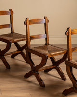 Set of 6 Brutalist Wood & Rush Gouge Carved Dining Chairs, 1960s - Lone Fox