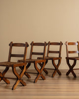 Set of 6 Brutalist Wood & Rush Gouge Carved Dining Chairs, 1960s - Lone Fox