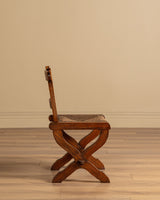 Set of 6 Brutalist Wood & Rush Gouge Carved Dining Chairs, 1960s - Lone Fox